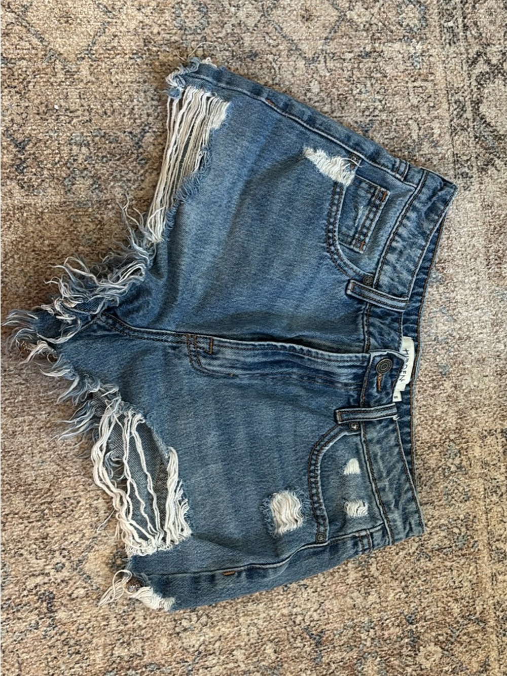 High-Rise Distressed Blue Denim Jean Shorts
